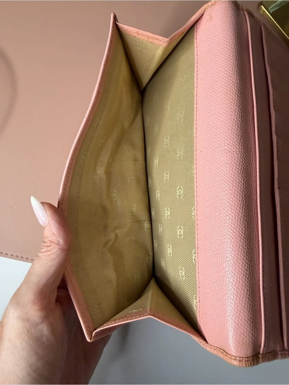 CHANEL Vintage Pink Leather Button Flap Long Wallet Organizer 9-Series